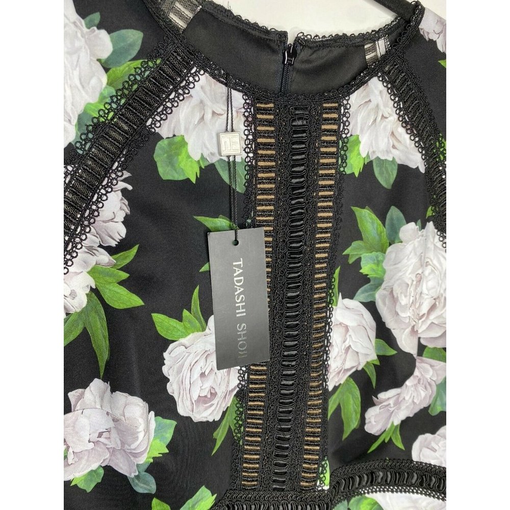 Tadashi Shoji Dress Size 12 Floral Short Sleeve NEW $368 Indigo Floral Neoprene - Picture 6 of 8